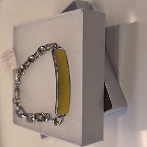 Lis Sophia Silver Plated ID Chunky Bracelet with Yellow Accent Bar NWOT